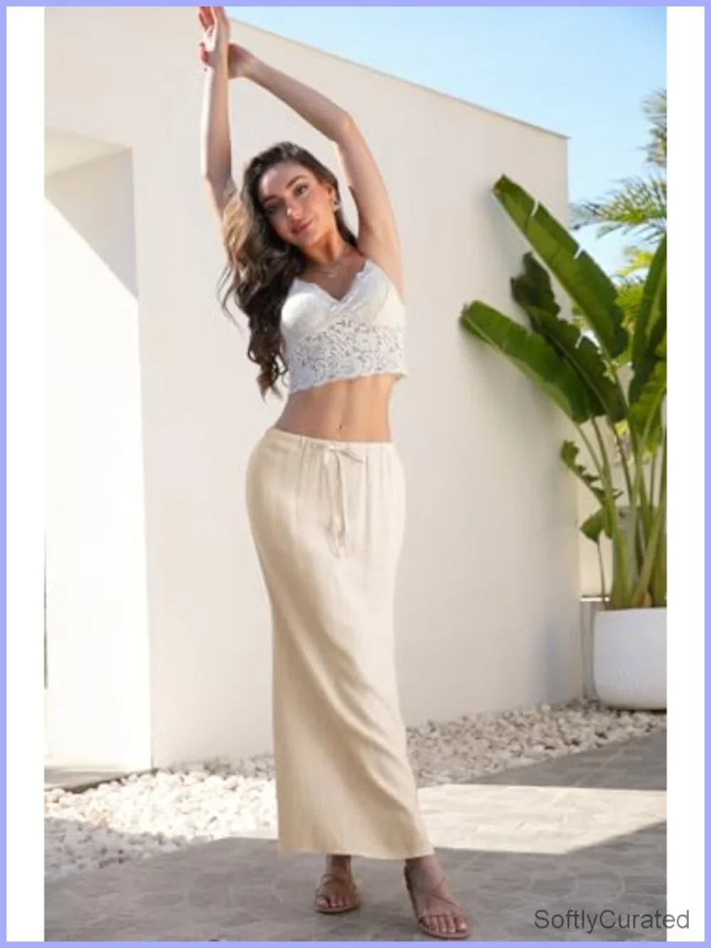 Linen Flared Maxi Skirt Boho Ankle Length Elastic Waist